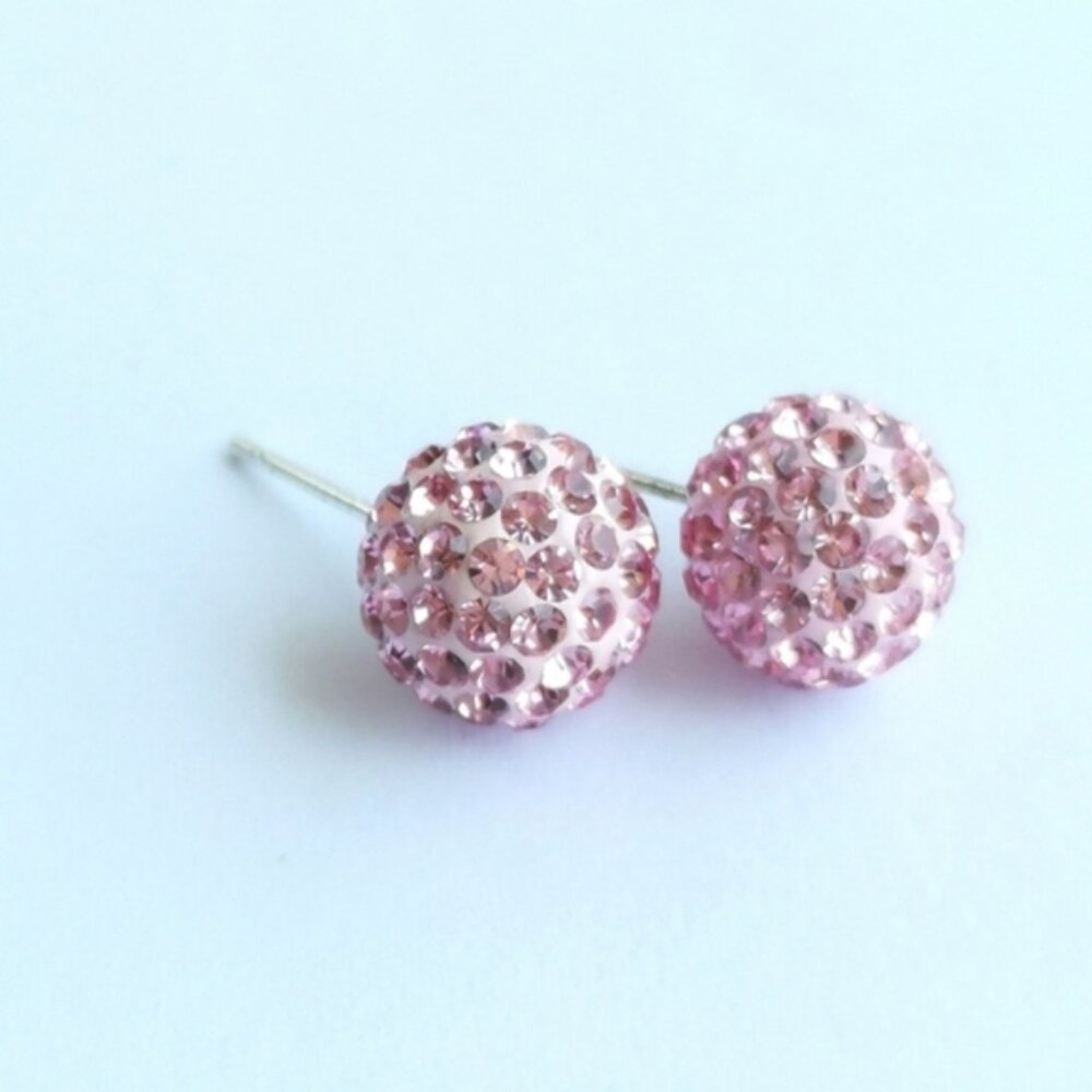 11mm Pink crystal ball Sterling Silver Earrings